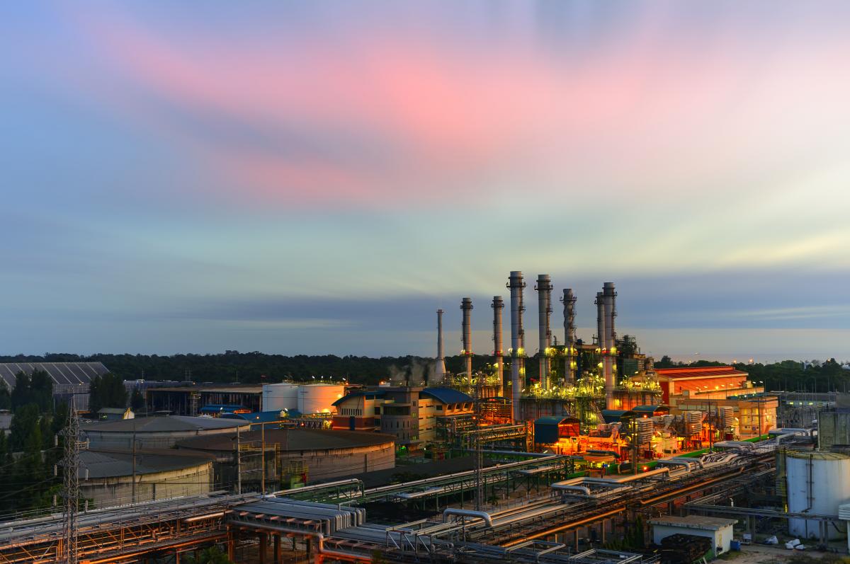 Sunset at a factory